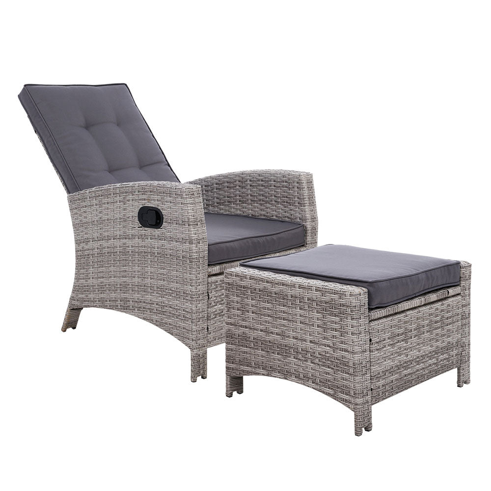 Gardeon Sun lounge Wicker Lounger Outdoor Patio Furniture Adjustable Grey