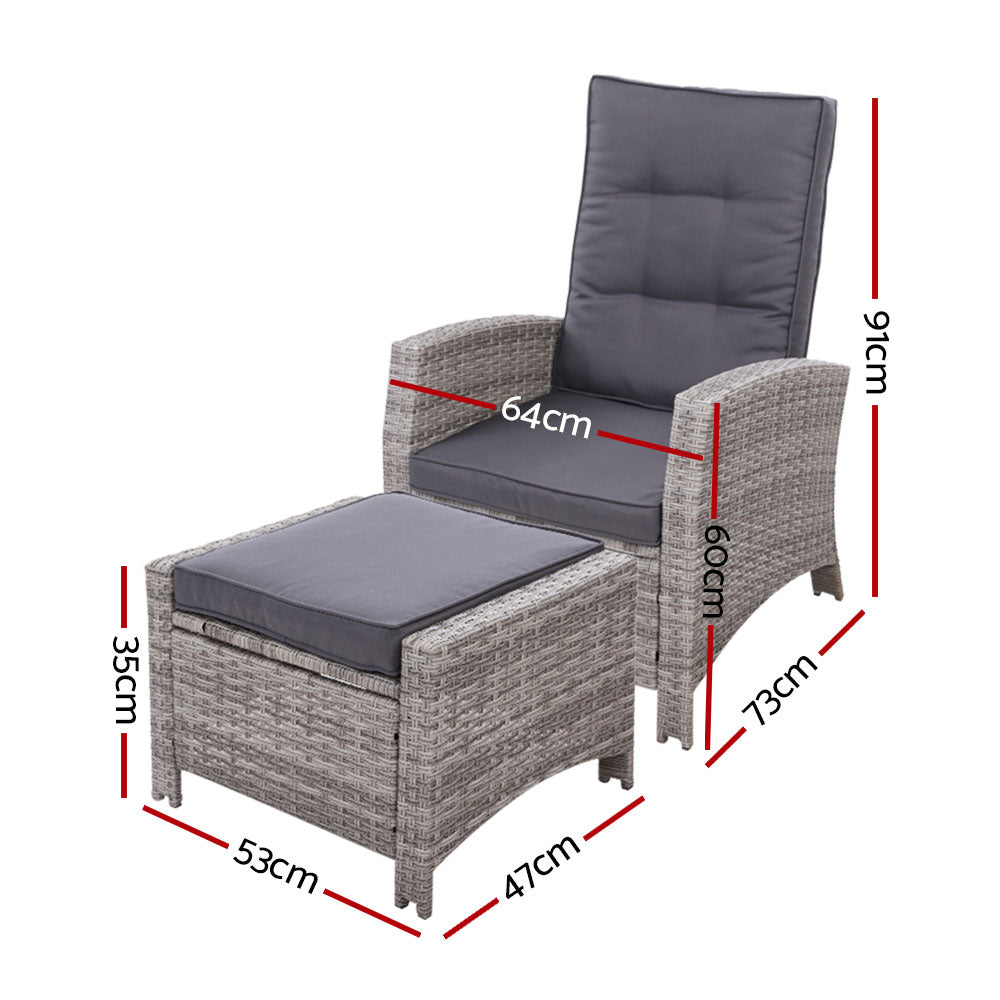 Gardeon Sun lounge Wicker Lounger Outdoor Patio Furniture Adjustable Grey