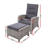 Gardeon Sun lounge Wicker Lounger Outdoor Patio Furniture Adjustable Grey