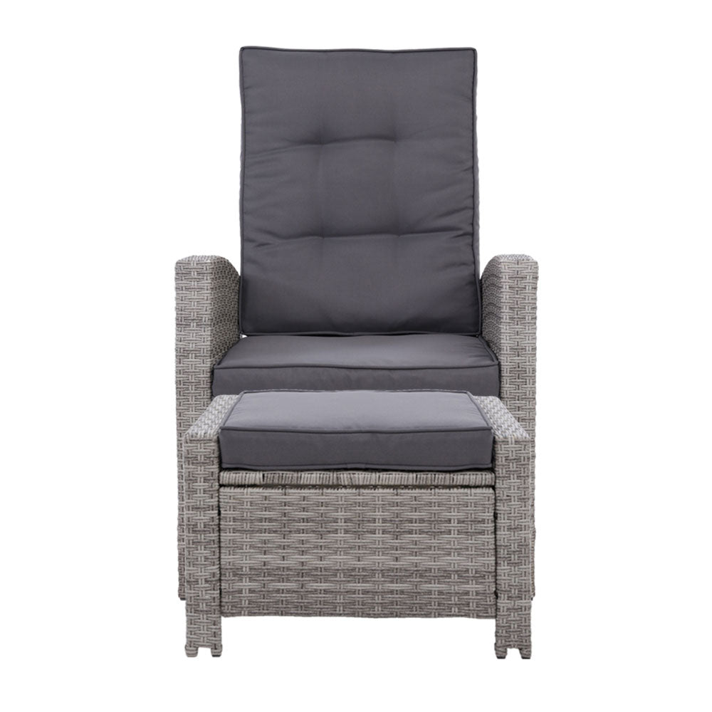 Gardeon Sun lounge Wicker Lounger Outdoor Patio Furniture Adjustable Grey