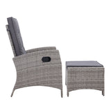 Gardeon Sun lounge Wicker Lounger Outdoor Patio Furniture Adjustable Grey