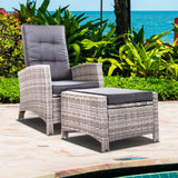 Gardeon Sun lounge Wicker Lounger Outdoor Patio Furniture Adjustable Grey