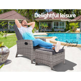 Gardeon Sun lounge Wicker Lounger Outdoor Patio Furniture Adjustable Grey