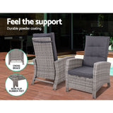 Gardeon Sun lounge Wicker Lounger Outdoor Patio Furniture Adjustable Grey