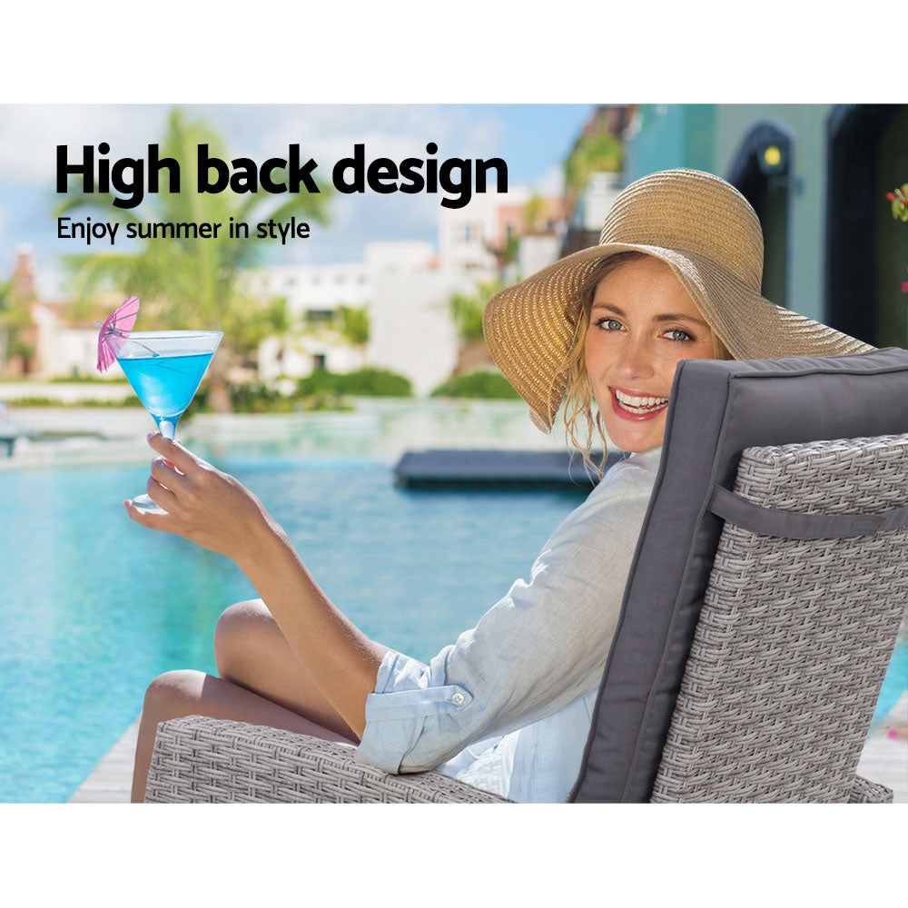 Gardeon Sun lounge Wicker Lounger Outdoor Patio Furniture Adjustable Grey