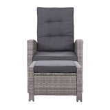 Gardeon 2PC Sun lounge Wicker Lounger Outdoor Furniture Adjustable Grey