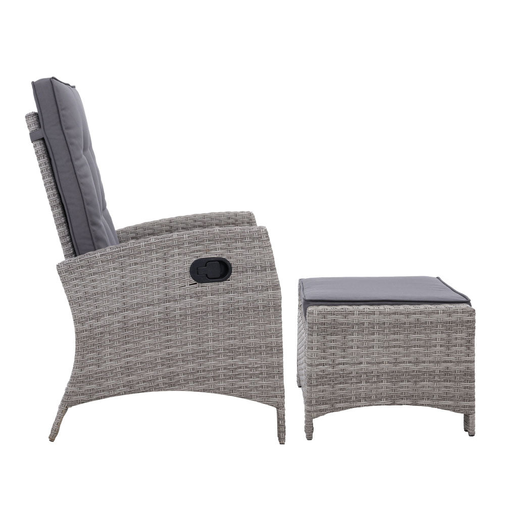 Gardeon 2PC Sun lounge Wicker Lounger Outdoor Furniture Adjustable Grey