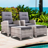 Gardeon 2PC Sun lounge Wicker Lounger Outdoor Furniture Adjustable Grey