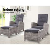 Gardeon 2PC Sun lounge Wicker Lounger Outdoor Furniture Adjustable Grey