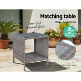 Gardeon 3PC Table Sun lounge Wicker Outdoor Furniture Adjustable Grey