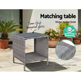 Gardeon 3PC Table Sun lounge Wicker Outdoor Furniture Adjustable Grey