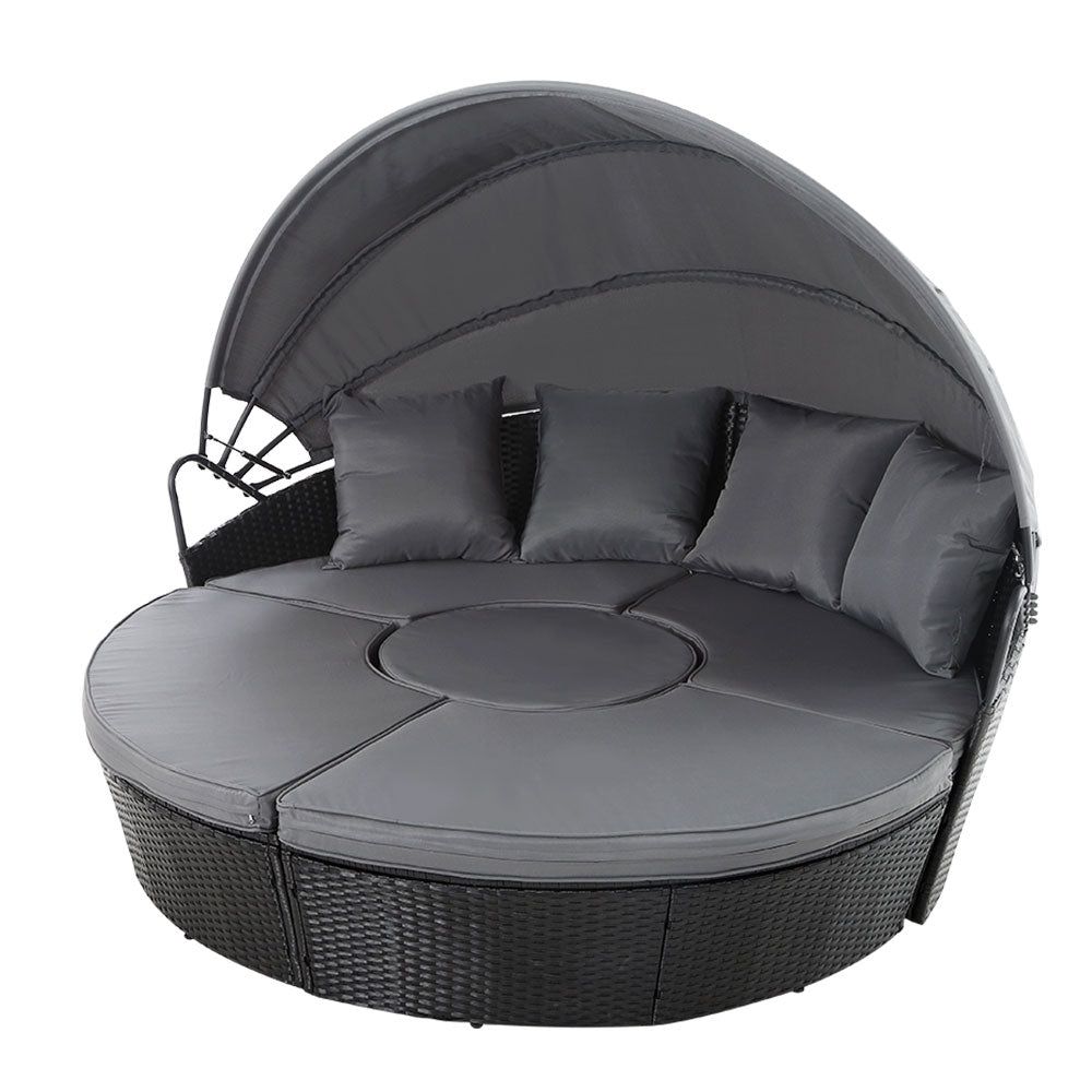 Gardeon Sun Lounge Setting Wicker Lounger Day Bed Patio Outdoor Furniture Black