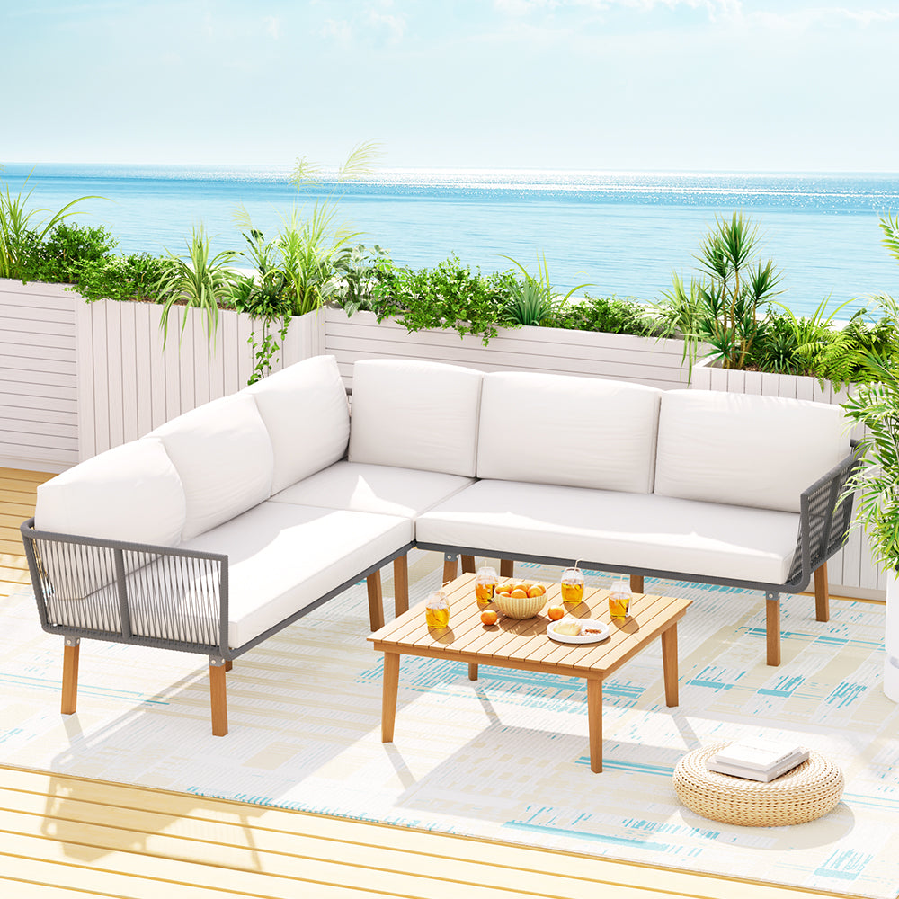 Ember 5-Seater Outdoor Sofa Set Wooden Lounge Setting Aluminum