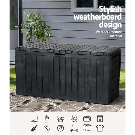 Ember Outdoor Storage Box 220L Lockable Organiser Garden Deck Toy Shed Tool Black