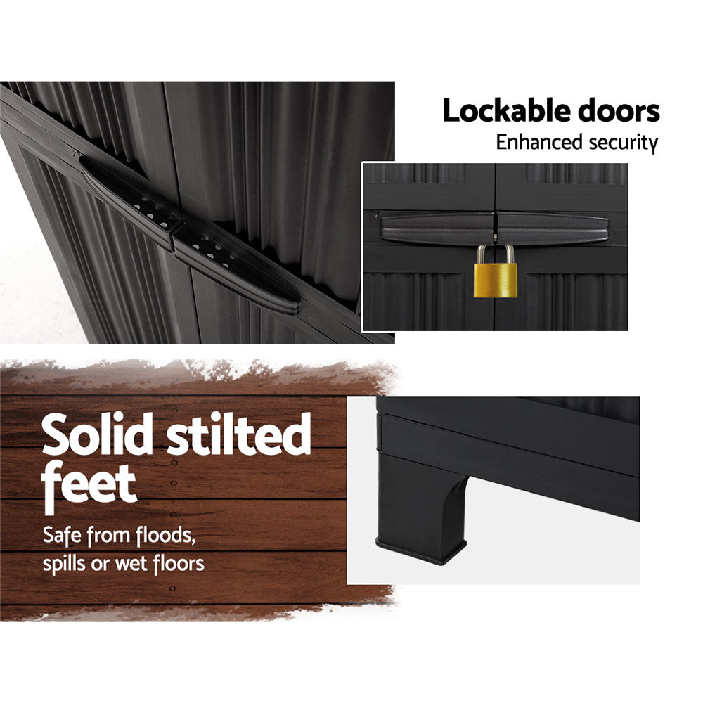 Ember 173cm Outdoor Storage Cabinet Box Lockable Cupboard Sheds Garage Adjustable Black