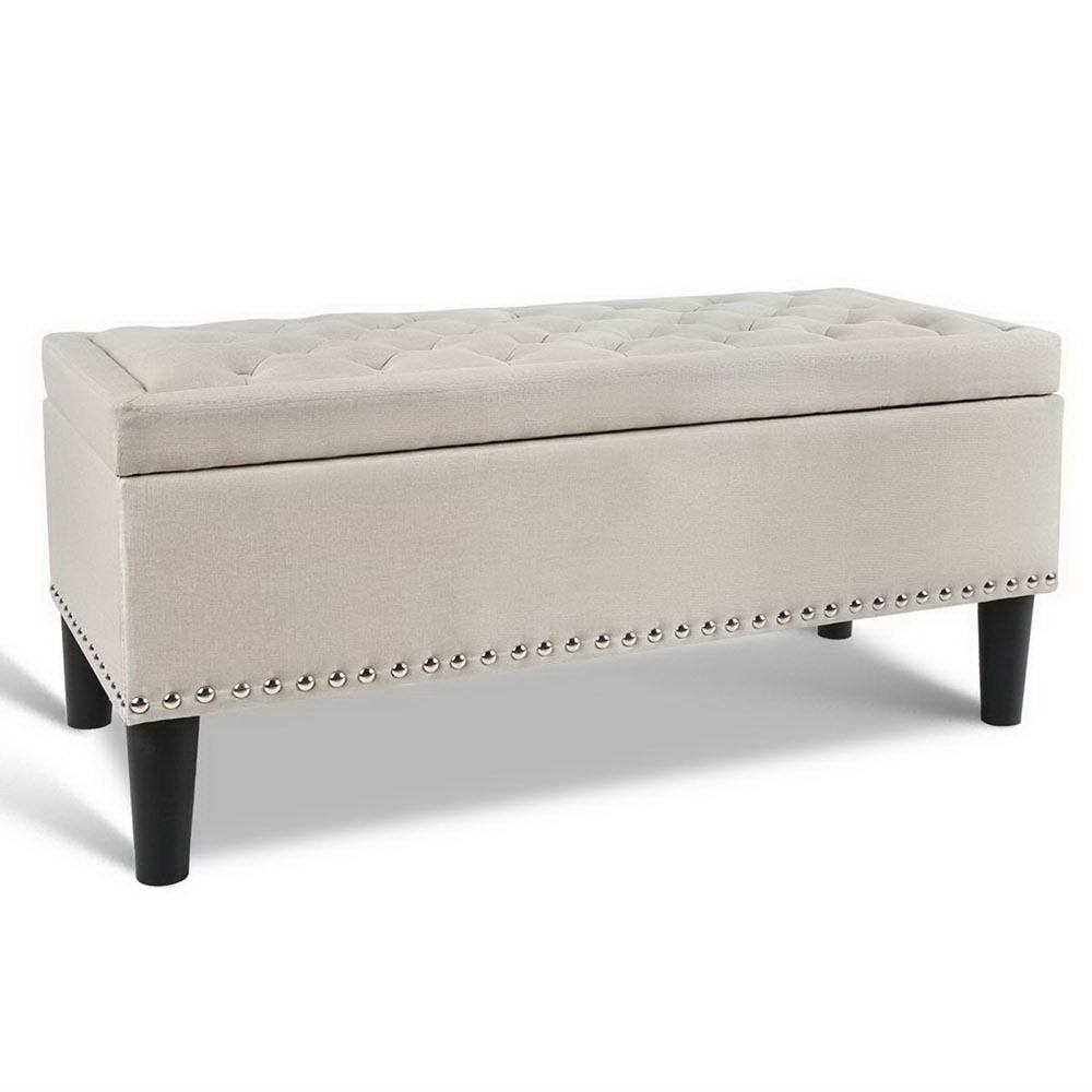 Linen Taupe Storage Ottoman Box