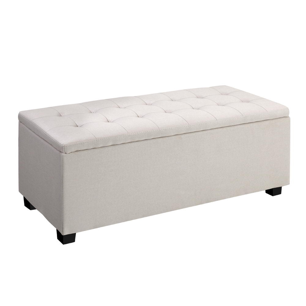 Storage Ottoman Linen Box  Beige