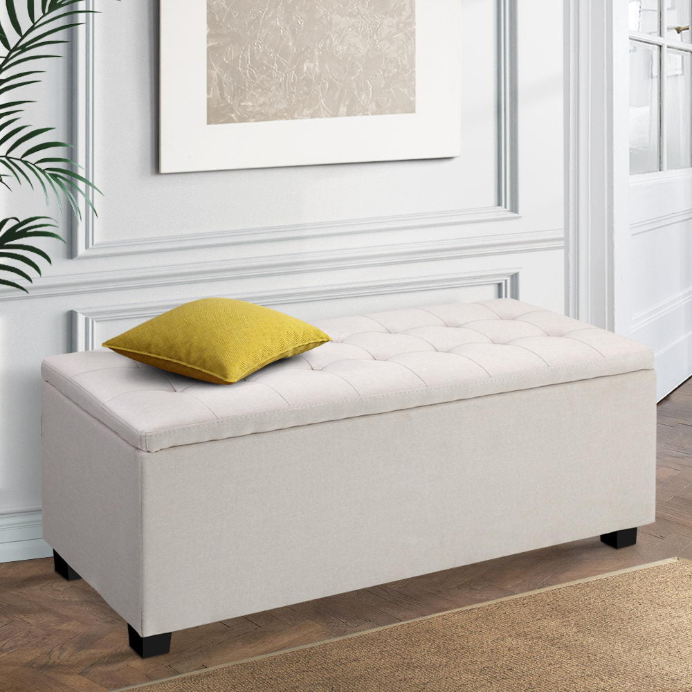 Storage Ottoman Linen Box  Beige