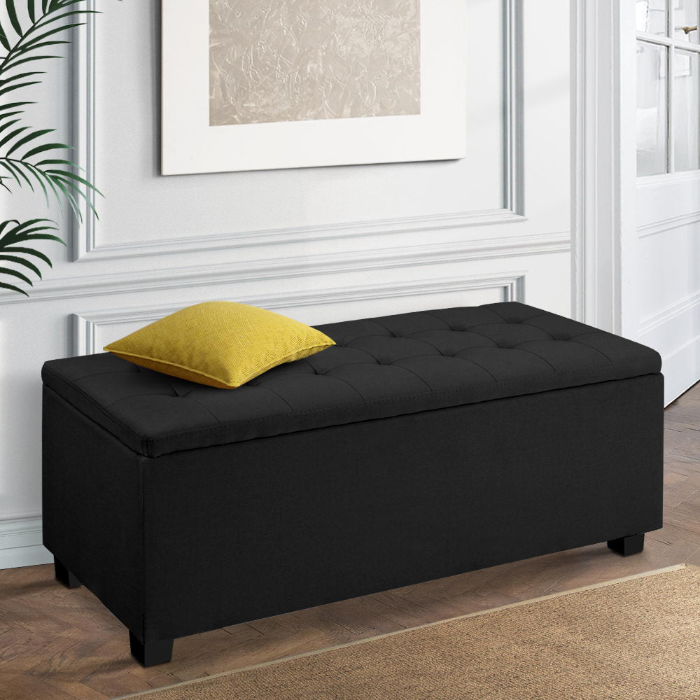 Storage Ottoman Linen Box Black