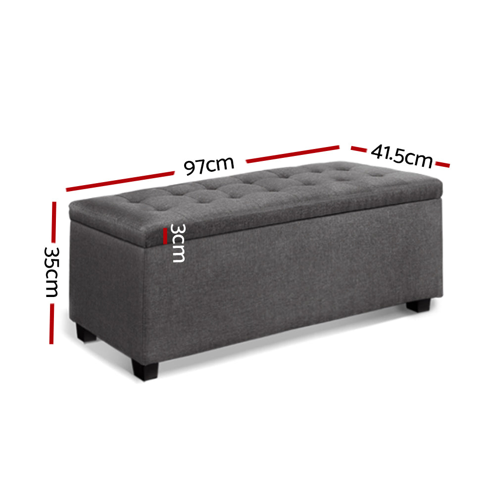 Storage Ottoman Blanket Box Linen Grey