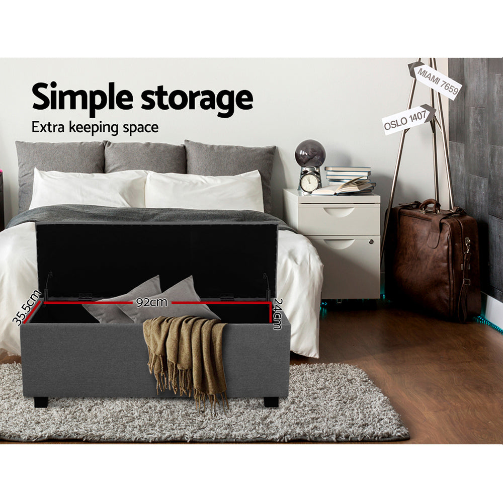 Storage Ottoman Blanket Box Linen Grey