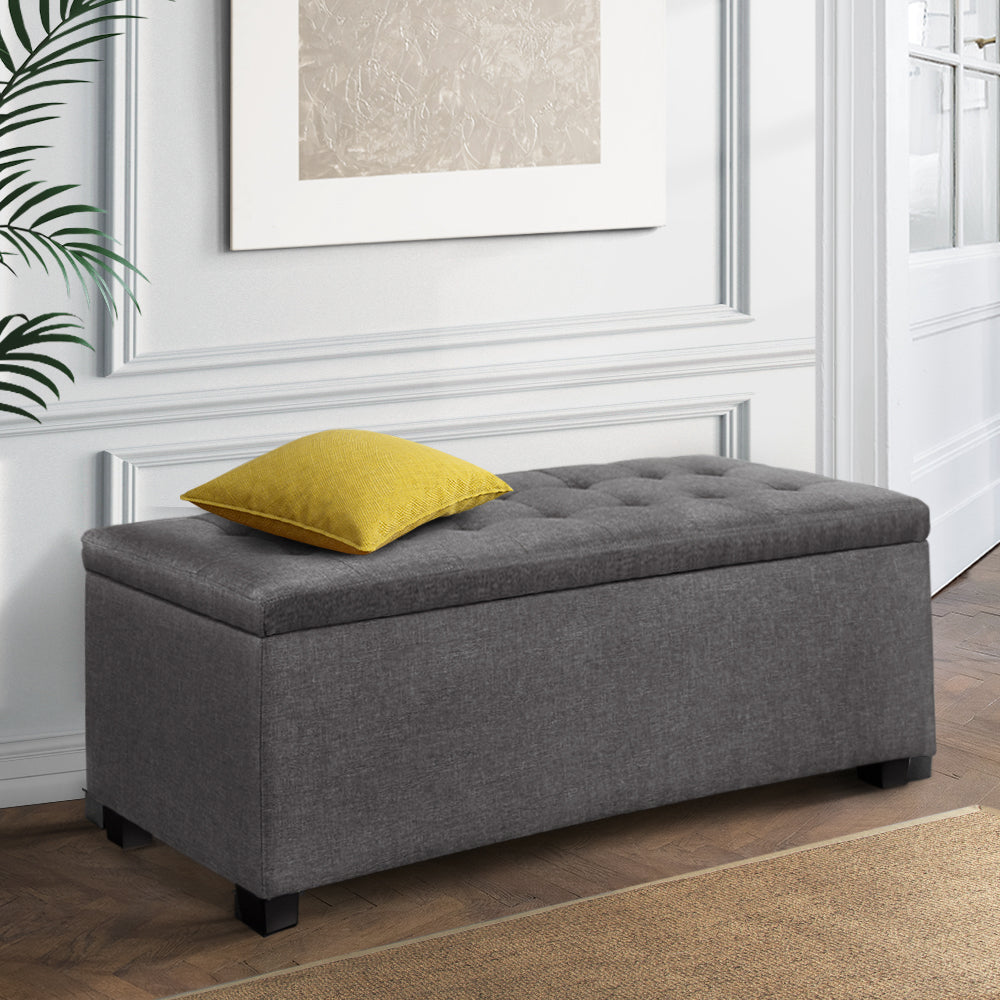 Storage Ottoman Blanket Box Linen Grey