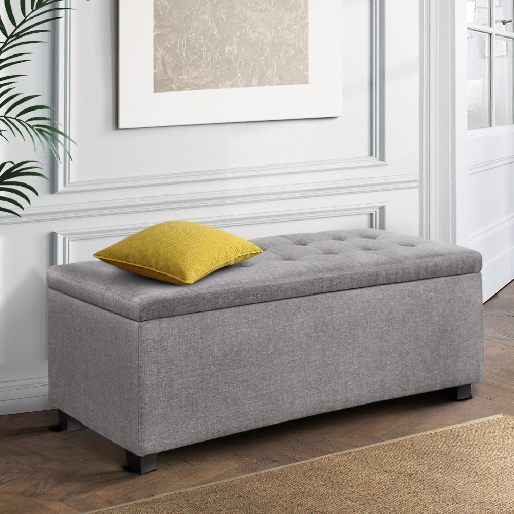 Storage Ottoman Linen Box Light Grey