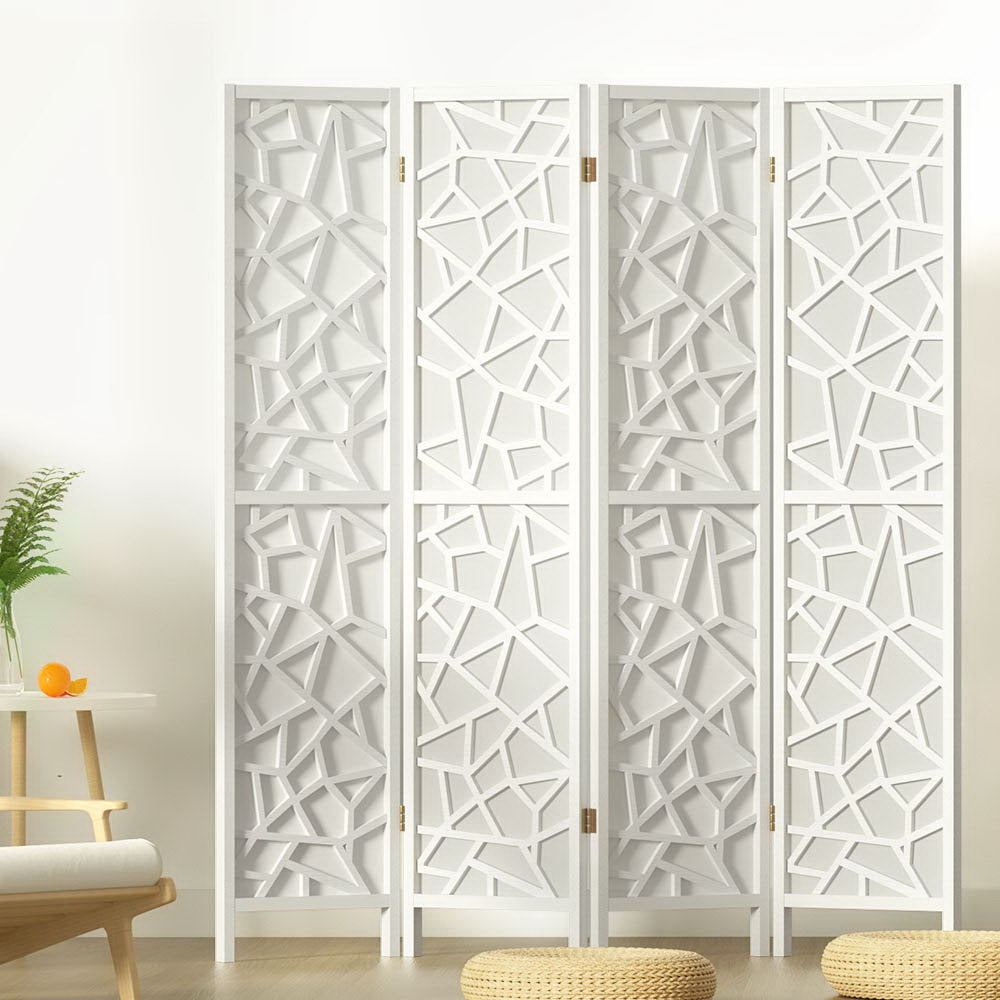 4 Panel Room Divider Screen 162x170cm White Mosaic