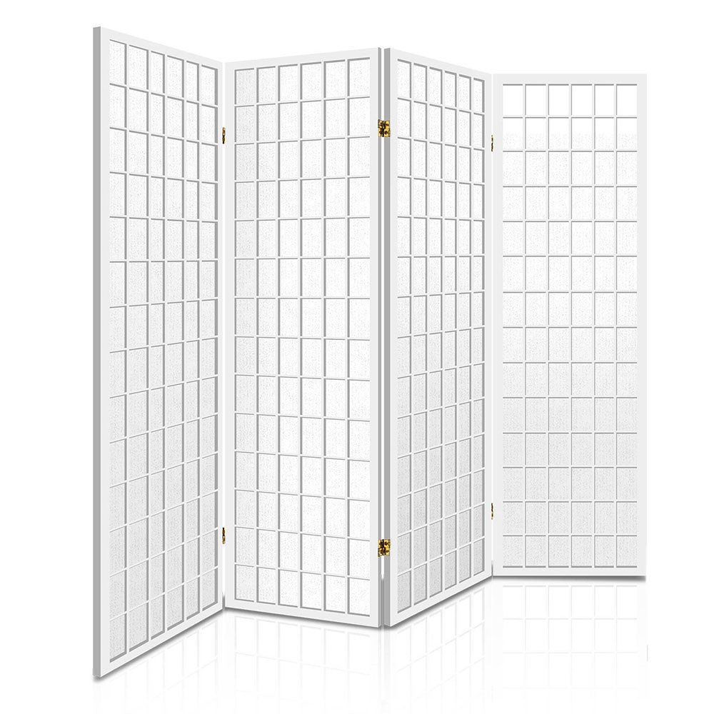 4 Panel Room Divider Screen White