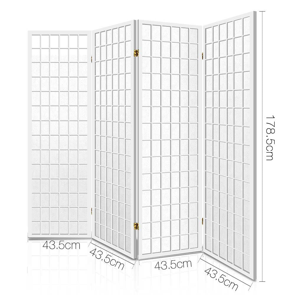 4 Panel Room Divider Screen White