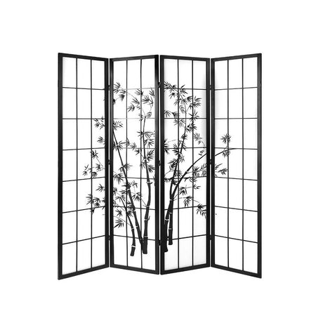 4 Panel Shoji Bamboo Room Divider Screen Black 174x178.5cm