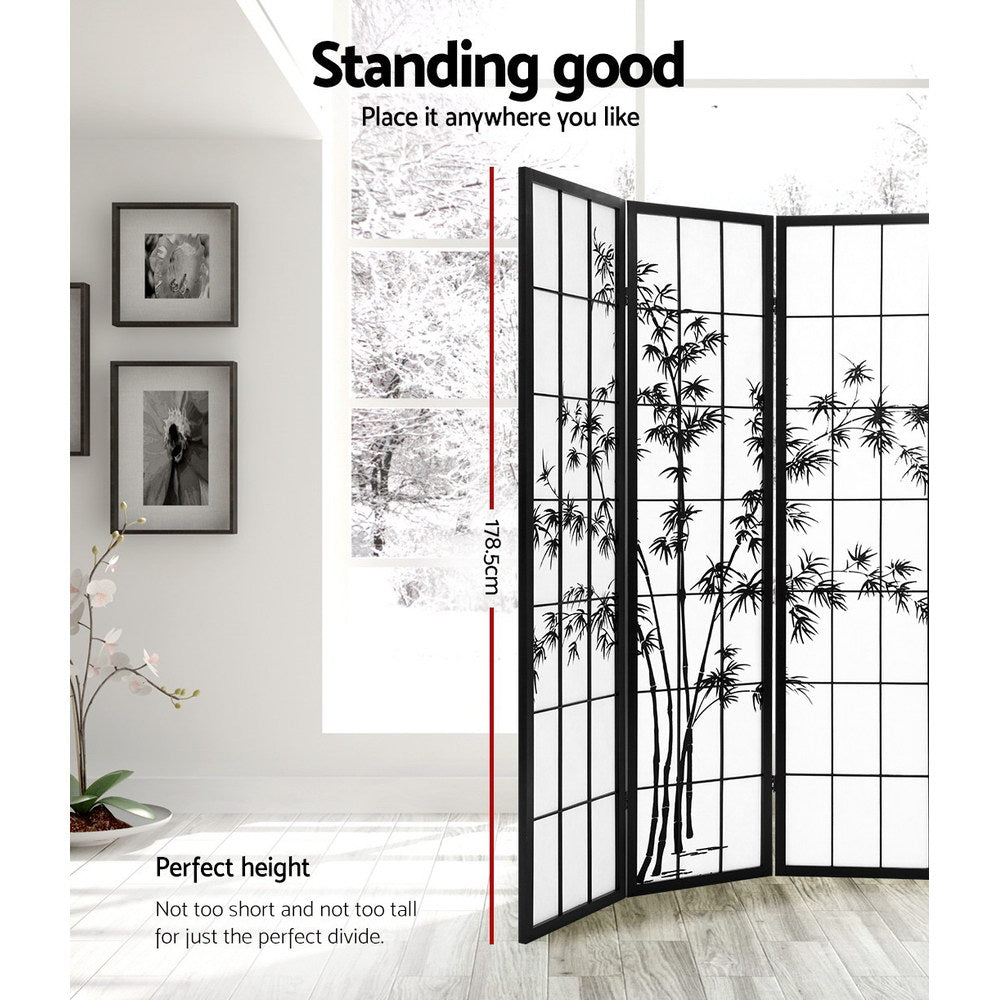 4 Panel Shoji Bamboo Room Divider Screen Black 174x178.5cm