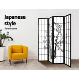 4 Panel Shoji Bamboo Room Divider Screen Black 174x178.5cm