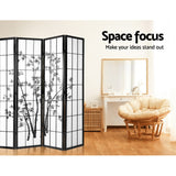 4 Panel Shoji Bamboo Room Divider Screen Black 174x178.5cm