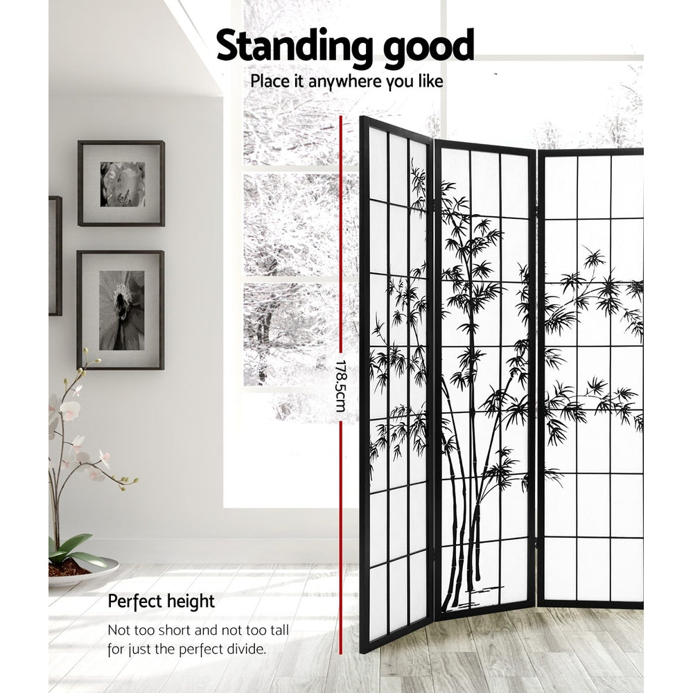 8 Panel Room Divider Screen Bamboo Black