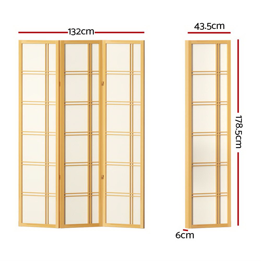 3 Panel Room Divider Screen 132x178.5cm Natural