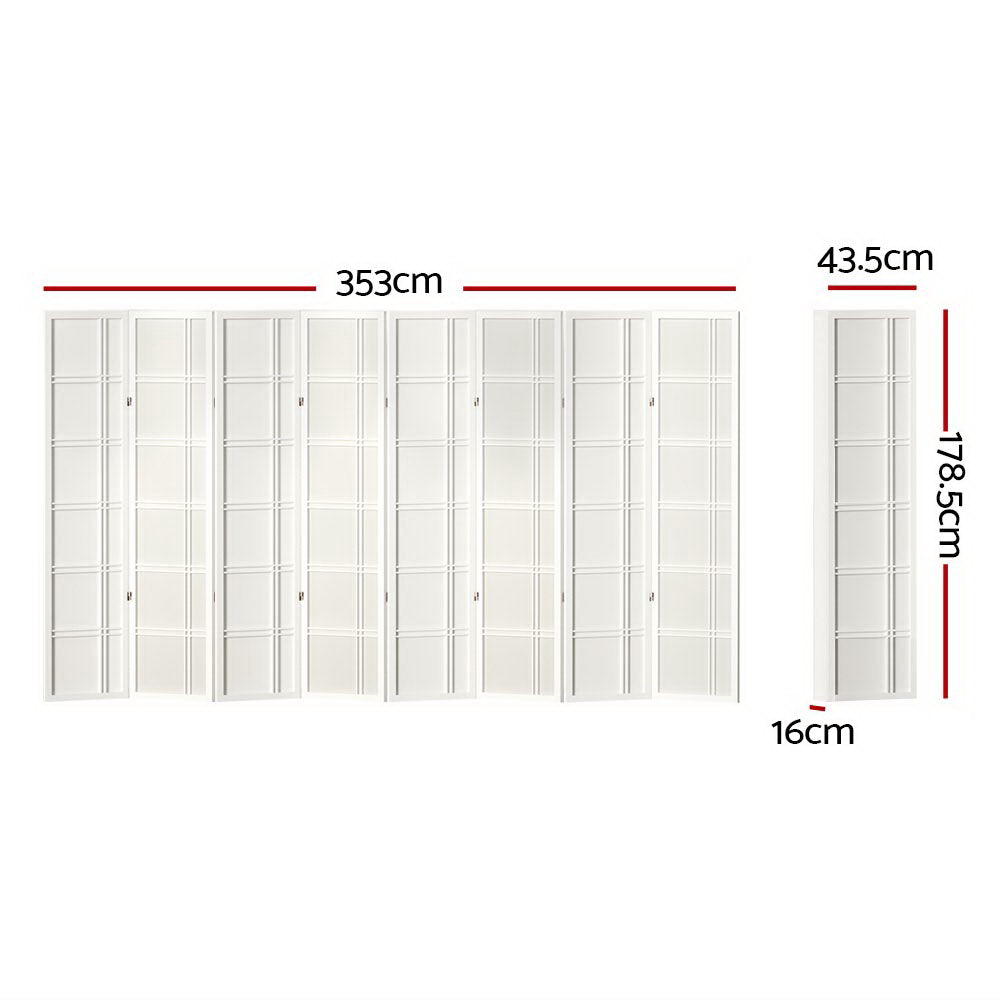 8 Panel Room Divider Screen 348x179cm White