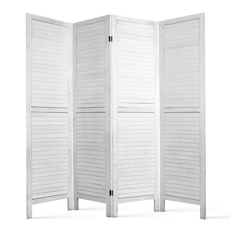 4 Panel Room Divider Screen 163x170cm White Paulownia