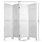 4 Panel Room Divider Screen 163x170cm White Paulownia