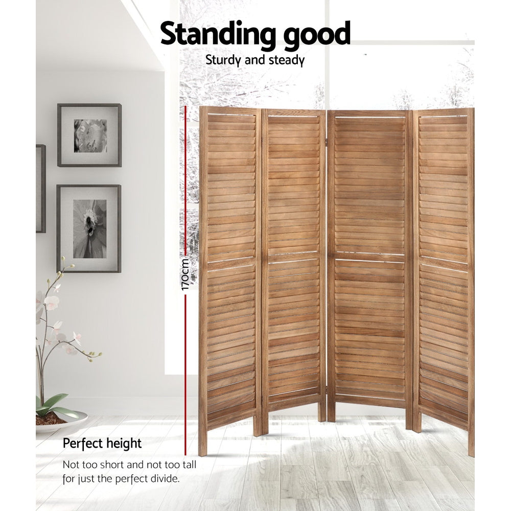 8 Panel Room Divider Screen Slatted Brown