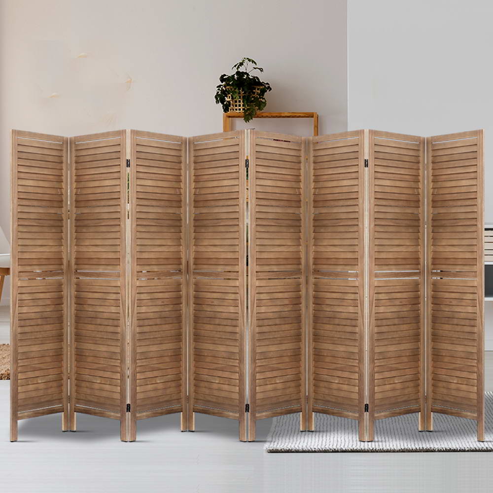 8 Panel Room Divider Screen Slatted Brown