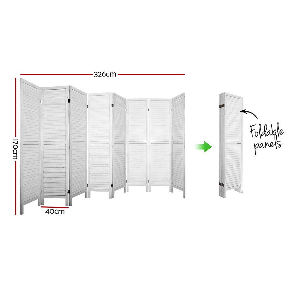 8 Panel Room Divider Screen White