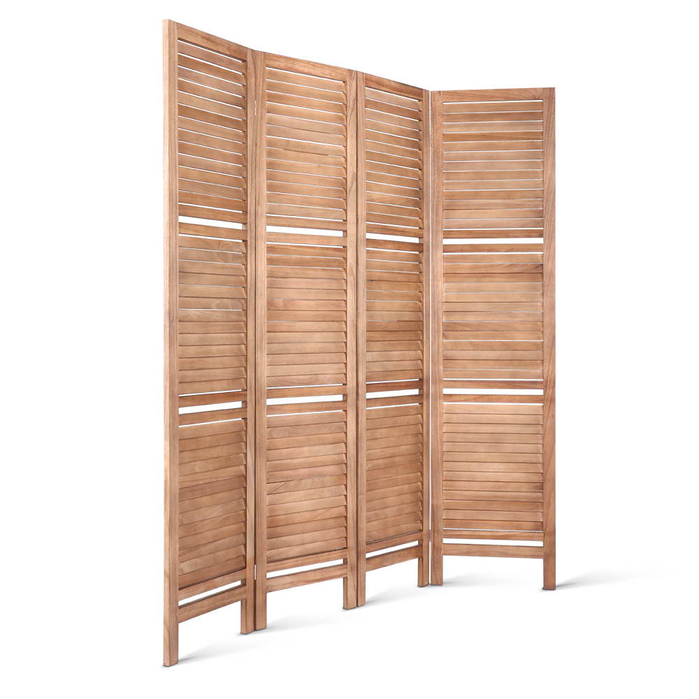 4 Panel Room Divider Screen 163x170cm Natural Slatted