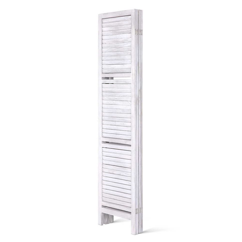 4 Panel Room Divider Screen 163x170cm White Slatted