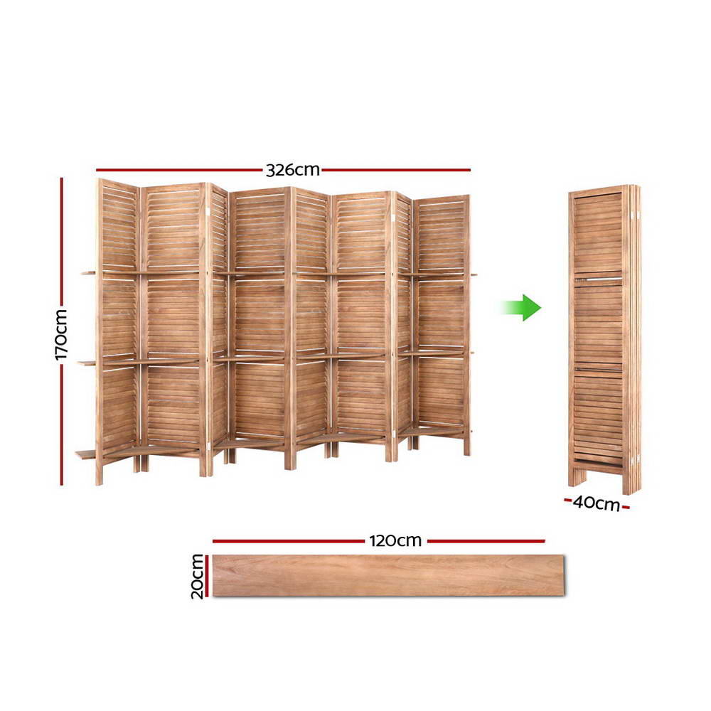 8 Panel Room Divider Screen Brown