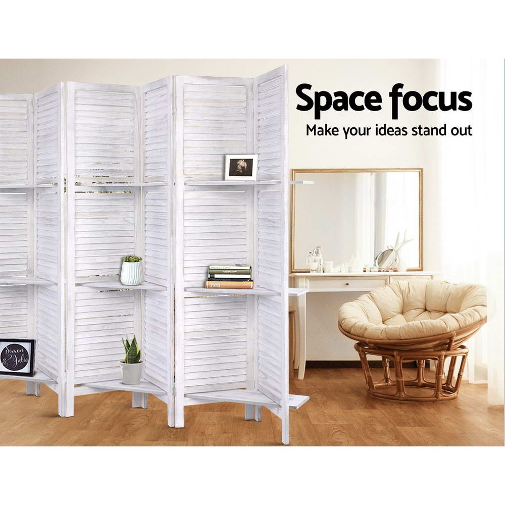 8 Panel Room Divider Screen Slatted White