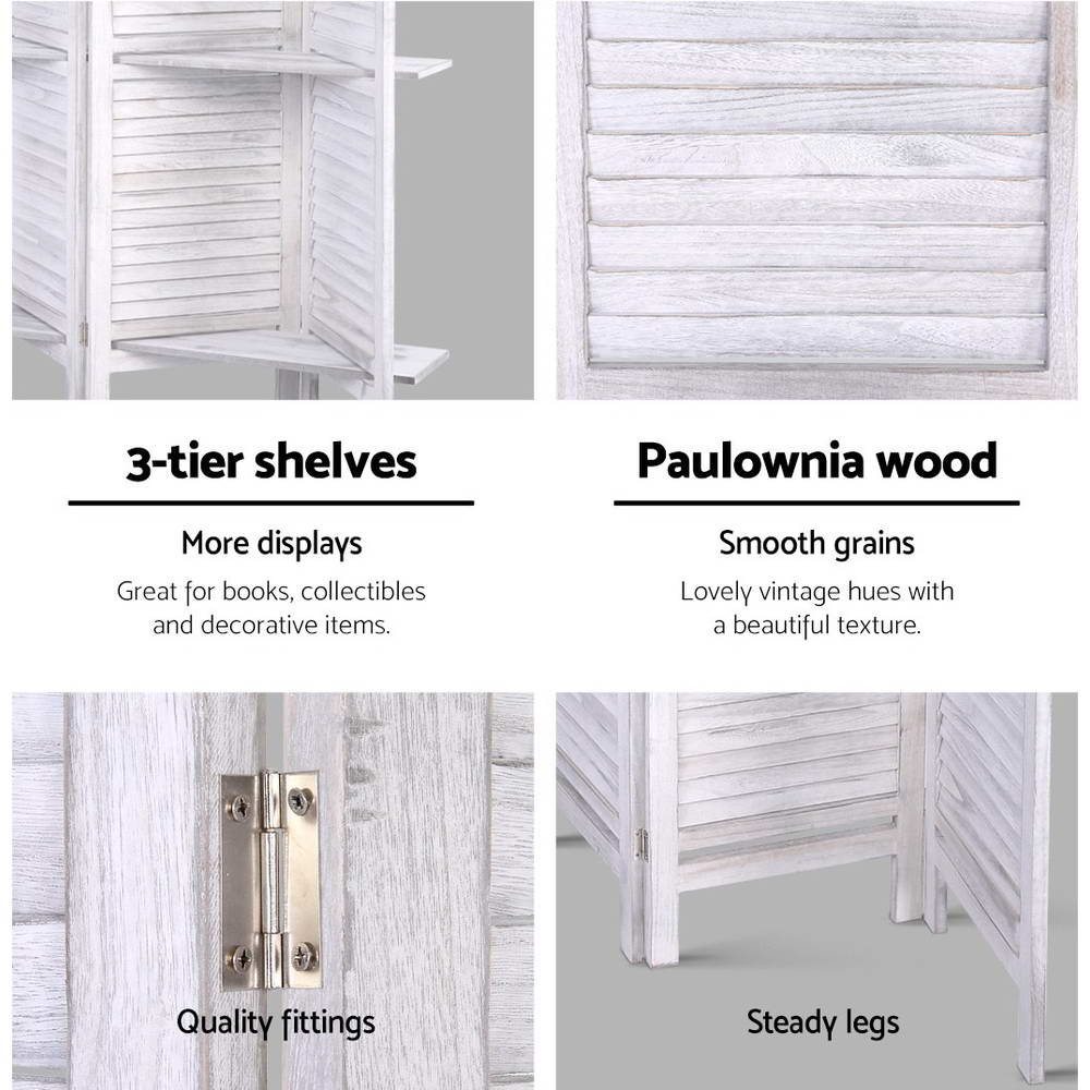 8 Panel Room Divider Screen Slatted White