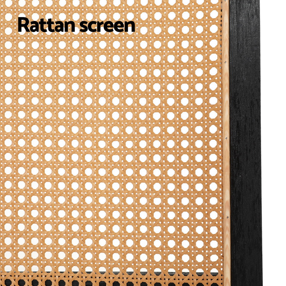 3 Panel Room Divider Screen Black & Rattan 151x180cm