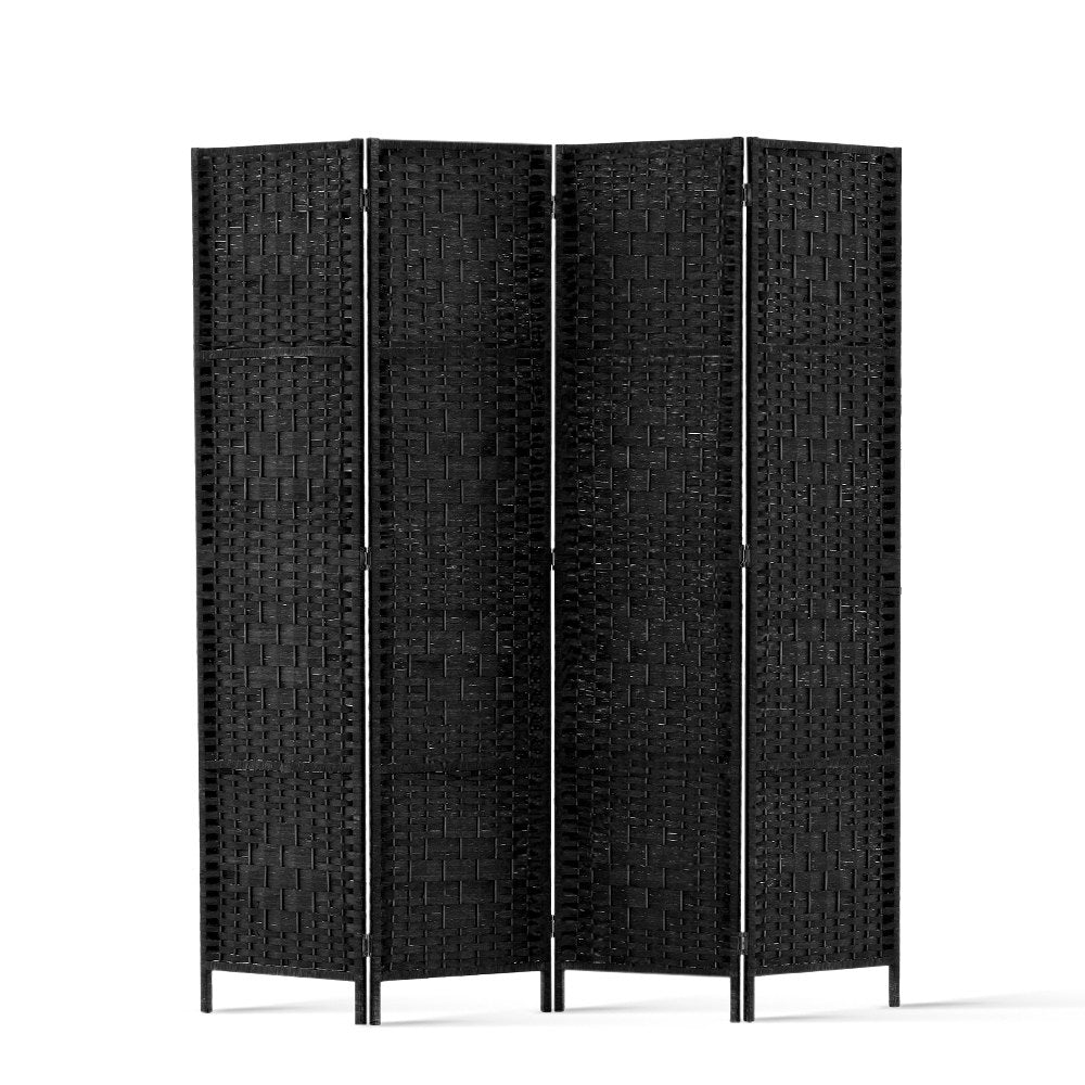 4 Panel Black Woven Room Divider Screen 132x179cm