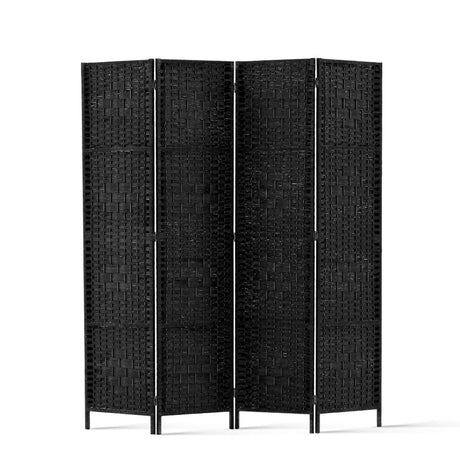 4 Panel Black Woven Room Divider Screen 132x179cm